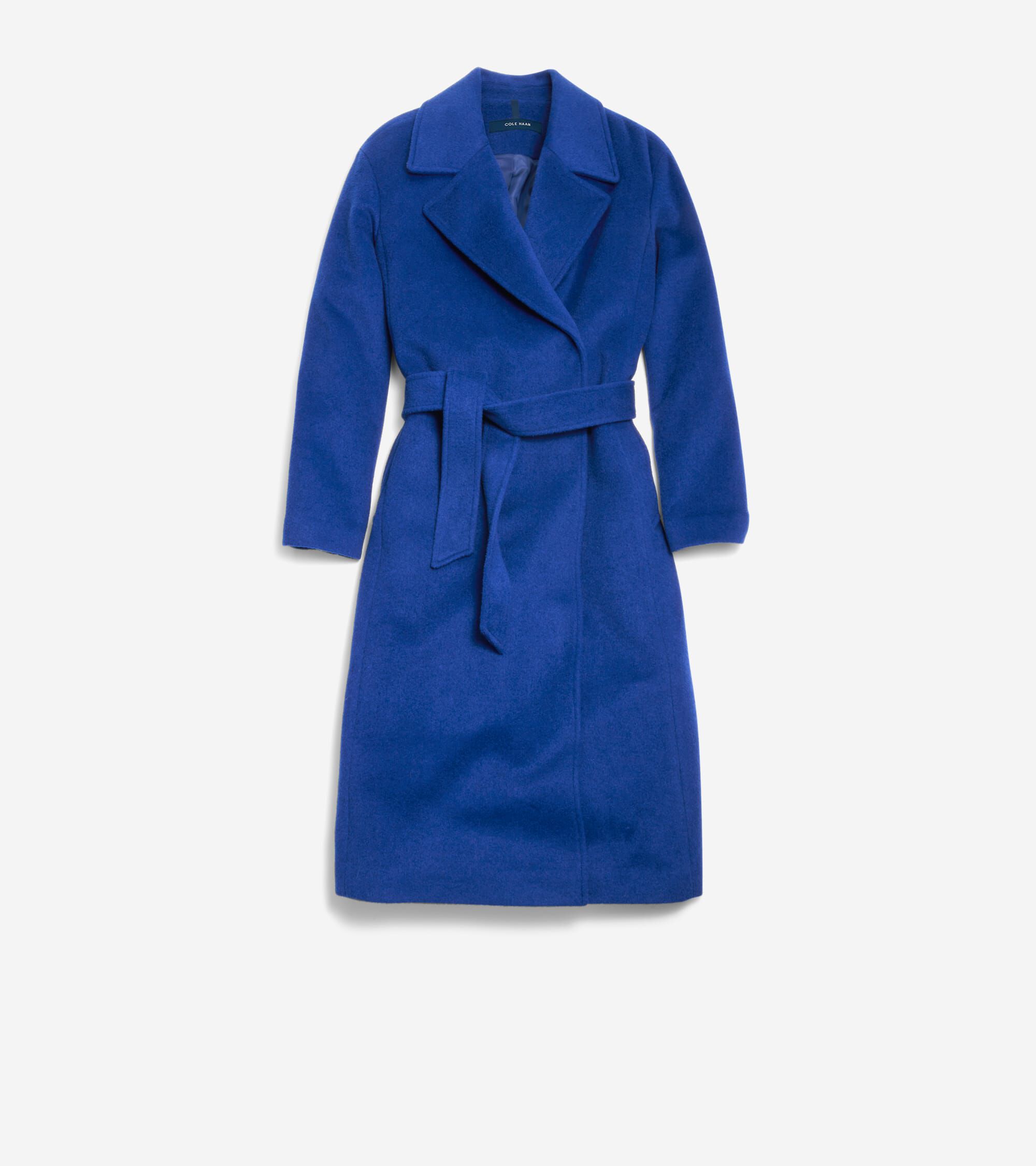 Cole Haan Luxe Wool Blend Belted Oversized Coat 2 Blue